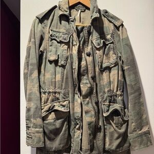 Free People Green Utility Jacket with Epaulettes and Adjustable Waist